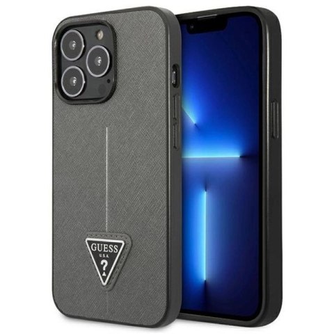 Etui Guess Saffiano Triangle Logo na iPhone 13 Pro Max 6,7" - srebrne Guess