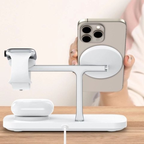 Ładowarka bezprzewodowa Tech-Protect QI15W-A45 3w1 z MagSafe do urządzeń Apple - biała Tech-Protect