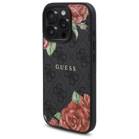 Etui Guess 4G Flowers Print MagSafe na iPhone 16 Pro 6.3" - czarne Guess