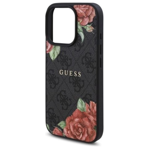 Etui Guess 4G Flowers Print MagSafe na iPhone 16 Pro 6.3" - czarne Guess