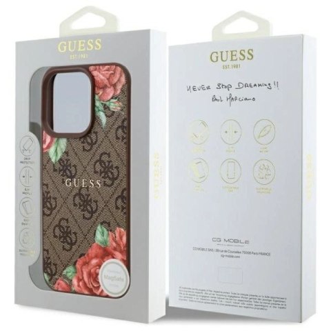 Etui Guess 4G Flowers Print MagSafe na iPhone 16 Pro Max 6.9" - brązowe Guess