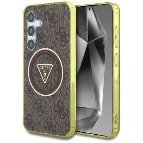 Etui Guess 4G Glitter Triangle Buttons MagSafe do Samsung Galaxy S25 brązowy Guess