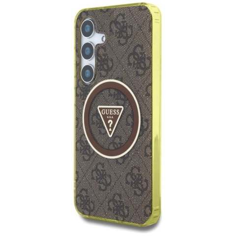 Etui Guess 4G Glitter Triangle Buttons MagSafe do Samsung Galaxy S25 brązowy Guess