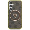 Etui Guess 4G Glitter Triangle Buttons MagSafe do Samsung Galaxy S25 brązowy Guess