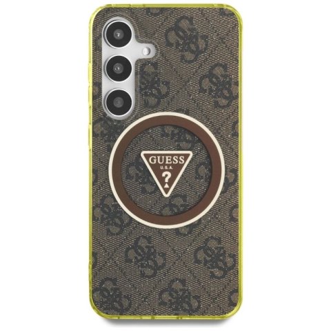 Etui Guess 4G Glitter Triangle Buttons MagSafe do Samsung Galaxy S25 brązowy Guess