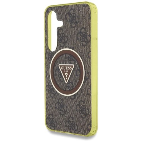 Etui Guess 4G Glitter Triangle Buttons MagSafe do Samsung Galaxy S25 brązowy Guess