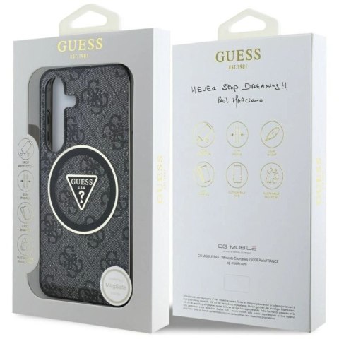 Etui Guess 4G Glitter Triangle Buttons MagSafe do Samsung Galaxy S25 czarny Guess