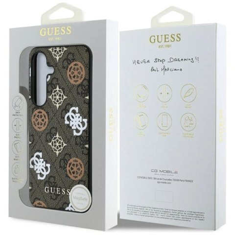 Etui Guess 4G Printed Colored Peony Pattern MagSafe do Samsung Galaxy S25 brązowy Guess
