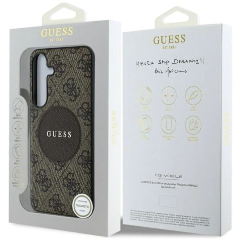 Etui Guess 4G Round Patch Classic Logo MagSafe do Samsung Galaxy S25 Plus brązowy Guess