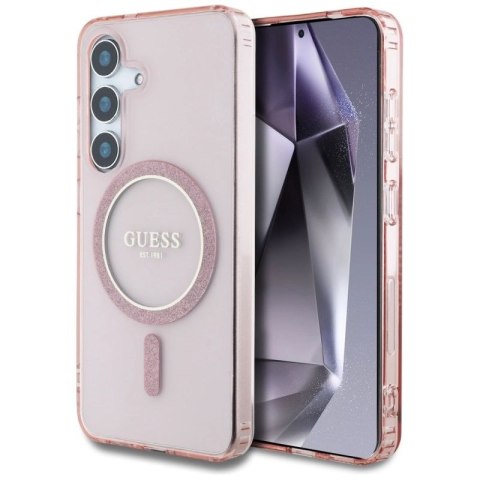 Etui Guess Glitter Circle Classic Logo MagSafe do Samsung Galaxy S25 różowy Guess