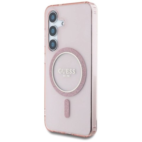 Etui Guess Glitter Circle Classic Logo MagSafe do Samsung Galaxy S25 różowy Guess