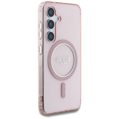 Etui Guess Glitter Circle Classic Logo MagSafe do Samsung Galaxy S25 różowy Guess