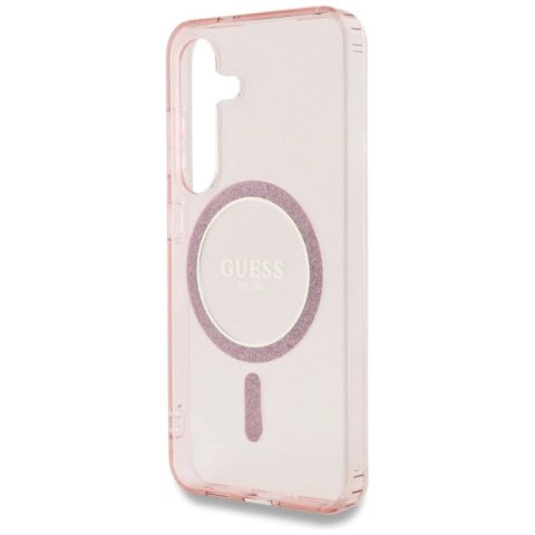 Etui Guess Glitter Circle Classic Logo MagSafe do Samsung Galaxy S25 różowy Guess