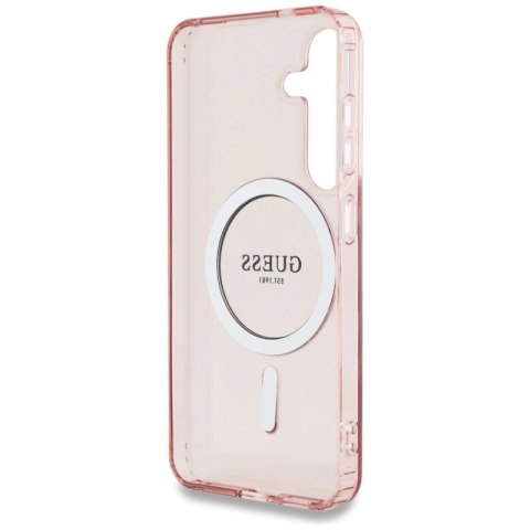 Etui Guess Glitter Circle Classic Logo MagSafe do Samsung Galaxy S25 różowy Guess