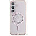 Etui Guess Rhinestones Printed Classic Logo MagSafe Samsung Galaxy S25 różowy Guess