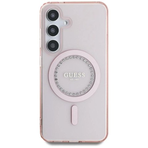 Etui Guess Rhinestones Printed Classic Logo MagSafe Samsung Galaxy S25 różowy Guess