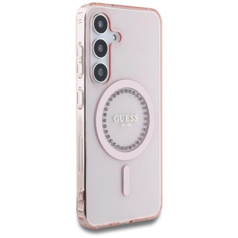 Etui Guess Rhinestones Printed Classic Logo MagSafe Samsung Galaxy S25 różowy Guess