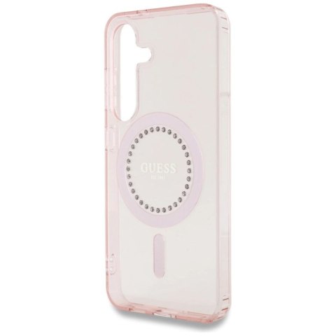 Etui Guess Rhinestones Printed Classic Logo MagSafe Samsung Galaxy S25 różowy Guess