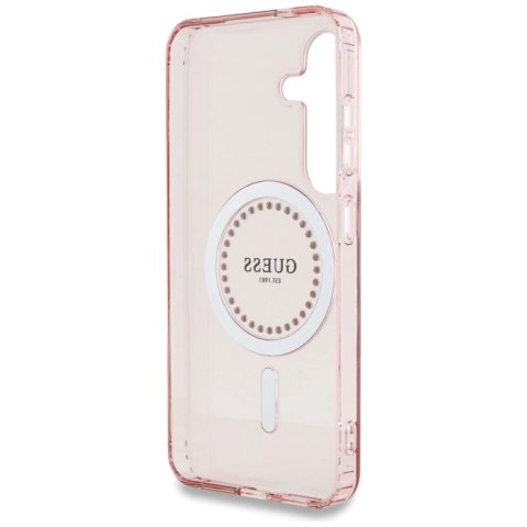 Etui Guess Rhinestones Printed Classic Logo MagSafe Samsung Galaxy S25 różowy Guess