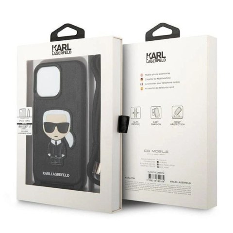 Etui Karl Lagerfeld Leather Monogram Patch and Cord Iconik na iPhone 13 Pro / 13 - czarne Karl Lagerfeld