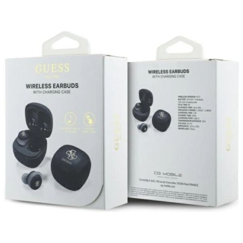 Słuchawki Bluetooth Guess Iridescent 4G Printed Logo TWS + stacja dokująca - czarne Guess