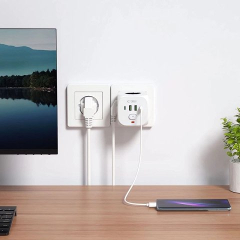 Listwa zasilająca Tech-Protect PCL3x4, 2x USB-A, 2x USB-C, 3x AC Typ Schuko - biała Tech-Protect