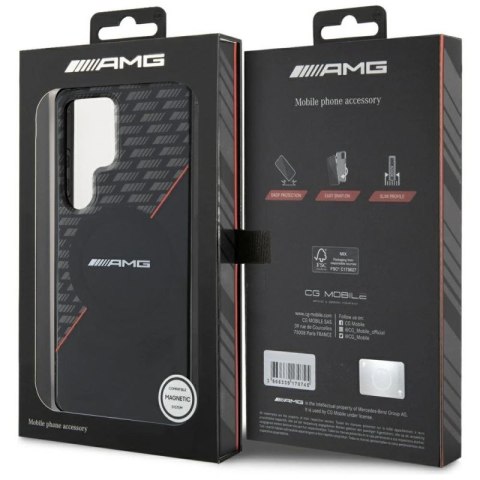 Etui AMG Double Layer Rhombs MagSafe na Samsung Galaxy S25 Ultra - czarno-czerwone Mercedes