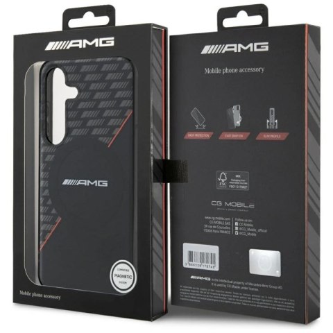 Etui AMG Double Layer Rhombs MagSafe na Samsung Galaxy S25+ - czarno-czerwone Mercedes