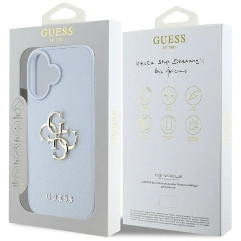 Etui Guess Grained Big 4G Logo Small Classic Logo na iPhone 16 - niebieskie Guess