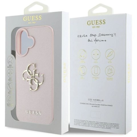 Etui Guess Grained Big 4G Logo Small Classic Logo na iPhone 16 - różowe Guess