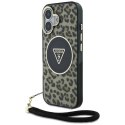 Etui Guess HC IML Leopard Triangle Cord Strap MagSafe do iPhone 16 - brązowe Guess