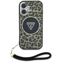 Etui Guess HC IML Leopard Triangle Cord Strap MagSafe do iPhone 16 - brązowe Guess