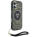 Etui Guess HC IML Leopard Triangle Cord Strap MagSafe do iPhone 16 - brązowe Guess