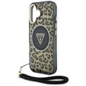 Etui Guess HC IML Leopard Triangle Cord Strap MagSafe do iPhone 16 - brązowe Guess