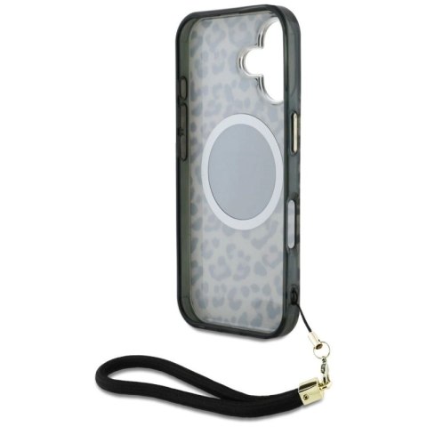 Etui Guess HC IML Leopard Triangle Cord Strap MagSafe do iPhone 16 - brązowe Guess