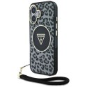 Etui Guess HC IML Leopard Triangle Cord Strap MagSafe do iPhone 16 - czarne Guess