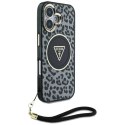 Etui Guess HC IML Leopard Triangle Cord Strap MagSafe do iPhone 16 - czarne Guess