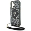 Etui Guess HC IML Leopard Triangle Cord Strap MagSafe do iPhone 16 - czarne Guess