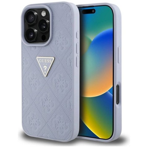 Etui Guess Hot Stamp 4G Pattern Triangle Metal Logo na iPhone 16 Pro Max - fioletowe Guess