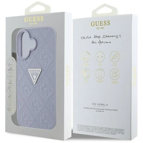 Etui Guess Hot Stamp 4G Pattern Triangle Metal Logo na iPhone 16 - fioletowe Guess