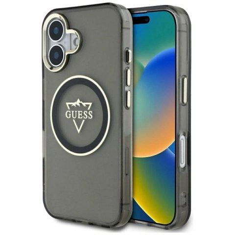 Etui Guess IML Metal Mountain Logo MagSafe na iPhone 16 - czarne Guess