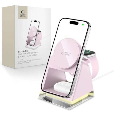 Ładowarka indukcyjna Tech-Protect QI15W-A43 3w1 MagSafe - różowa Tech-Protect