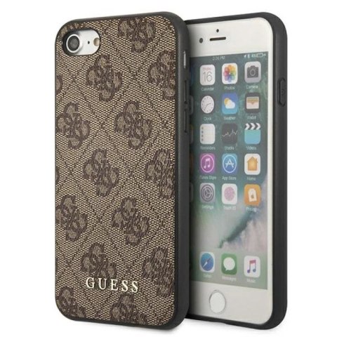 Etui Guess 4G Metal Gold Logo na iPhone SE 2022 / 2020 / 7 / 8 - brązowe Guess
