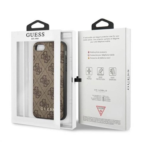 Etui Guess 4G Metal Gold Logo na iPhone SE 2022 / 2020 / 7 / 8 - brązowe Guess