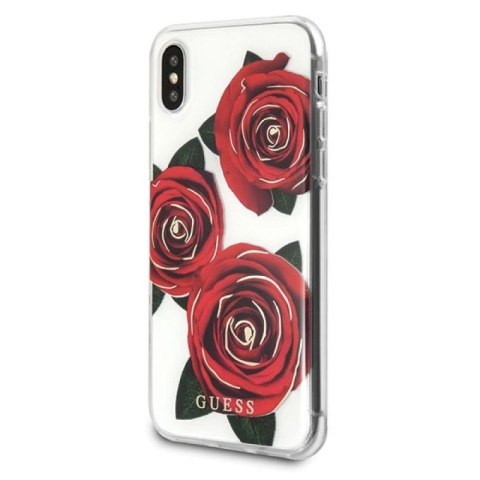 Etui Guess Flower Desire Red Rose na iPhone X - przezroczyste Guess