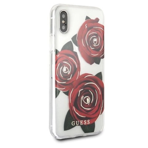 Etui Guess Flower Desire Red Rose na iPhone X - przezroczyste Guess
