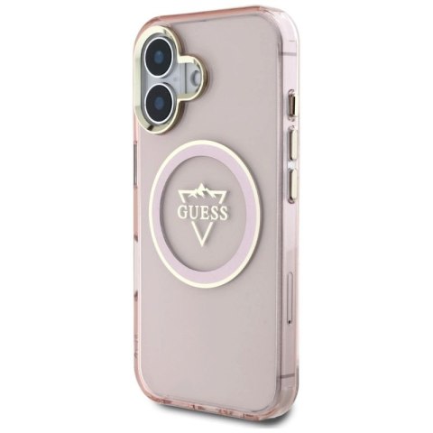 Etui Guess IML Metal Mountain Logo MagSafe na iPhone 16 - różowe Guess