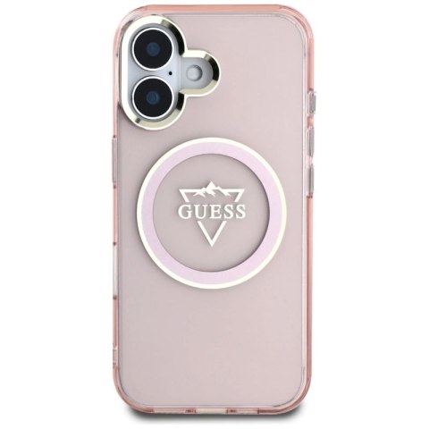 Etui Guess IML Metal Mountain Logo MagSafe na iPhone 16 - różowe Guess
