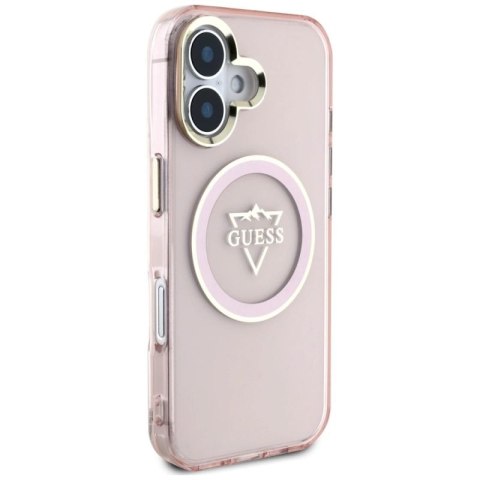 Etui Guess IML Metal Mountain Logo MagSafe na iPhone 16 - różowe Guess
