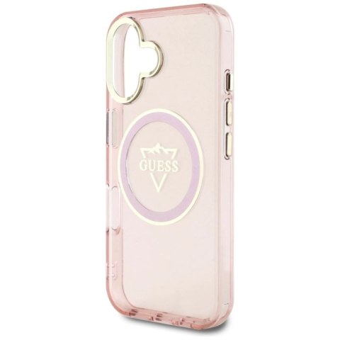 Etui Guess IML Metal Mountain Logo MagSafe na iPhone 16 - różowe Guess